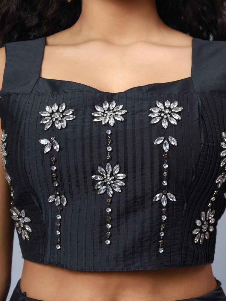 Women Black Embellished Crop Top