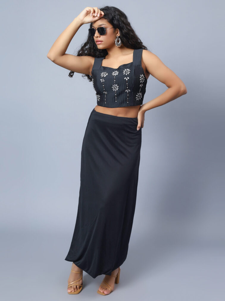Women Black Embellished Crop Top