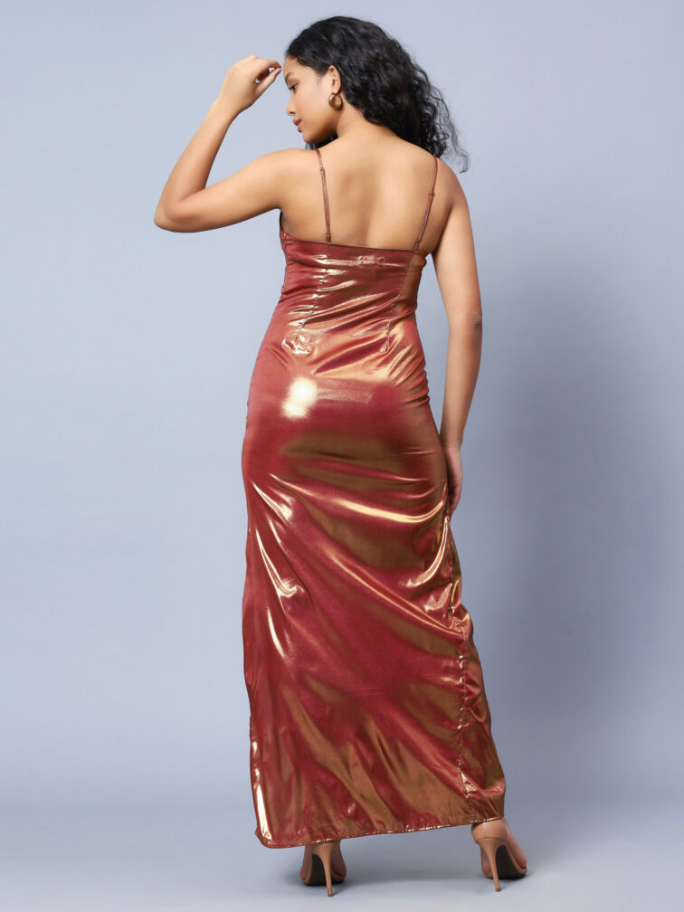 Copper Color Women Bodycon Maxi Dress