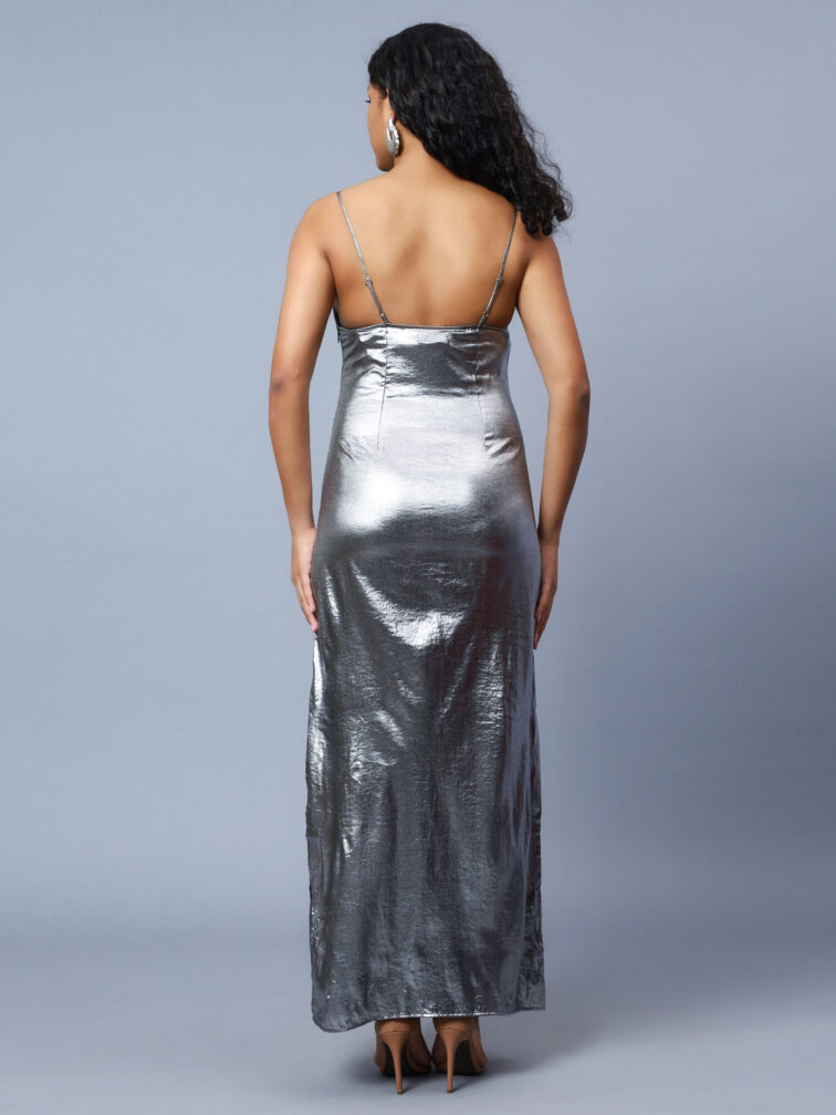 Silver Color Women Bodycon Maxi Dress