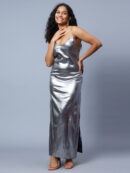 Silver Color Women Bodycon Maxi Dress