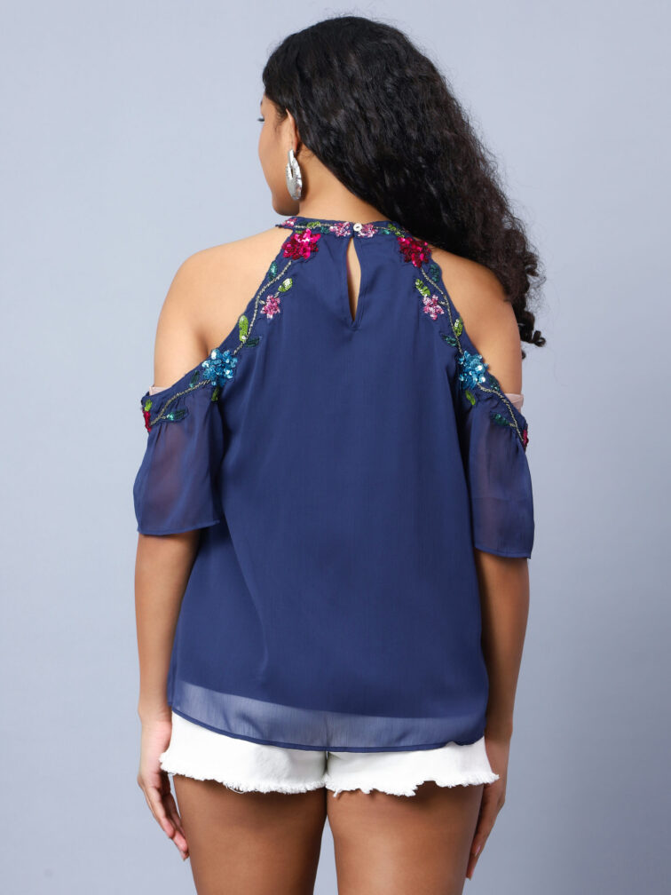 Women Navy Color Embellished Top