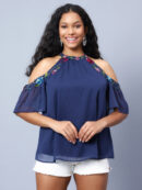 Women Navy Color Embellished Top