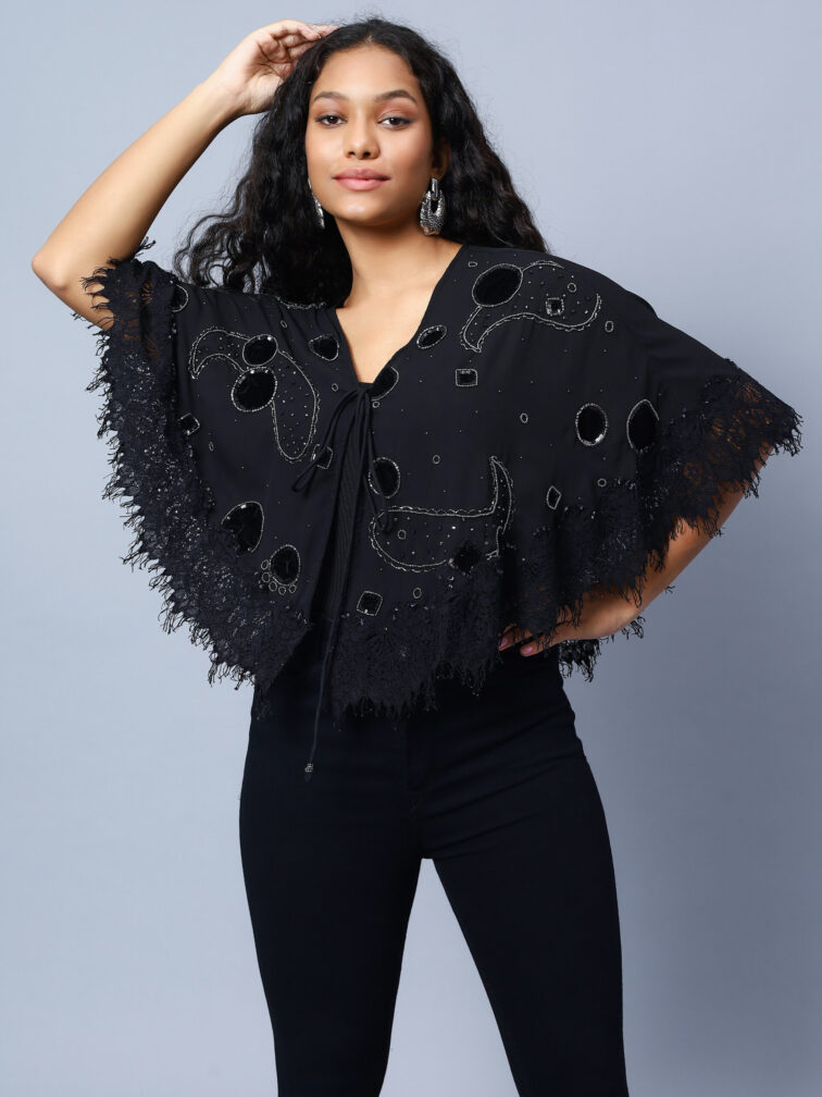 Black Embroidered Embellished Shrug