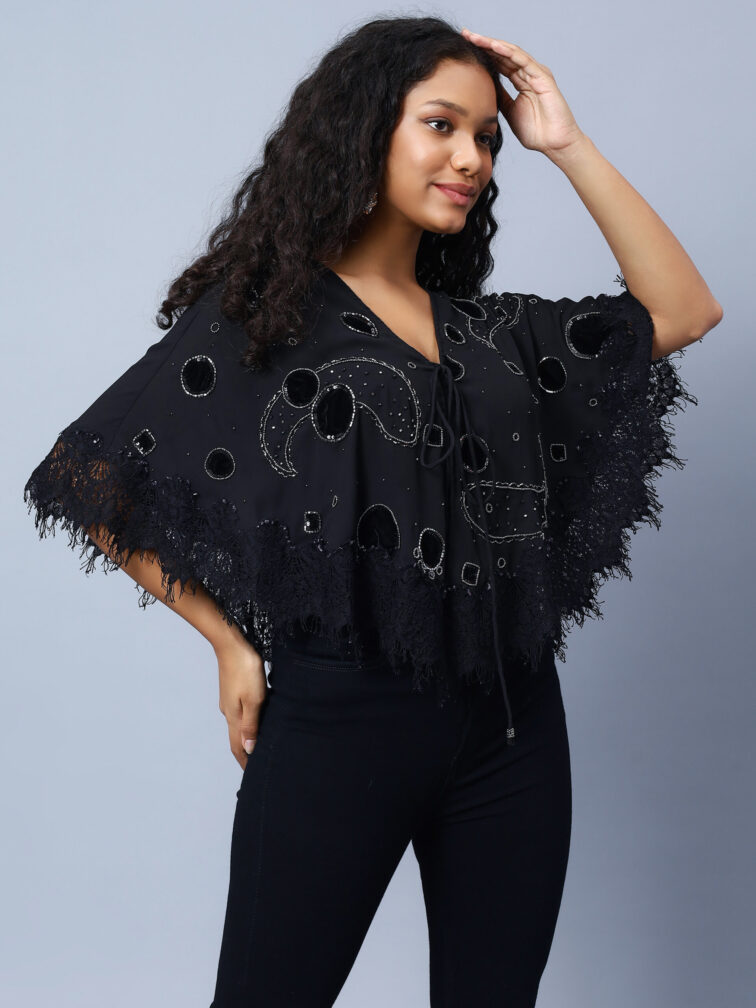 Black Embroidered Embellished Shrug