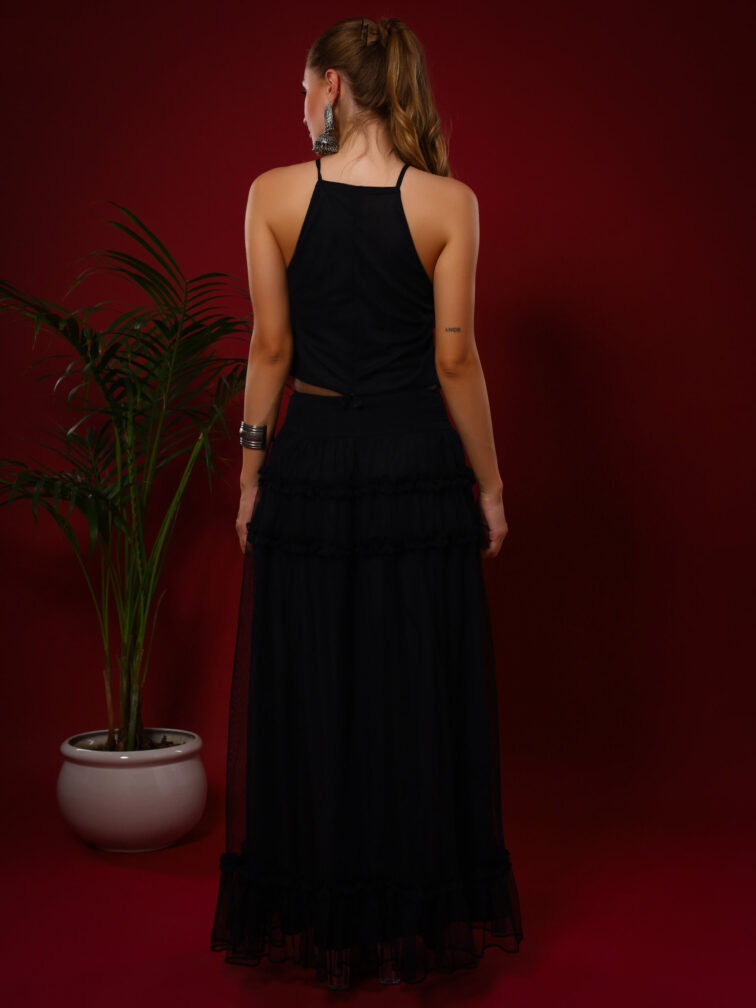 Black Embellished Adda Work Crop Top