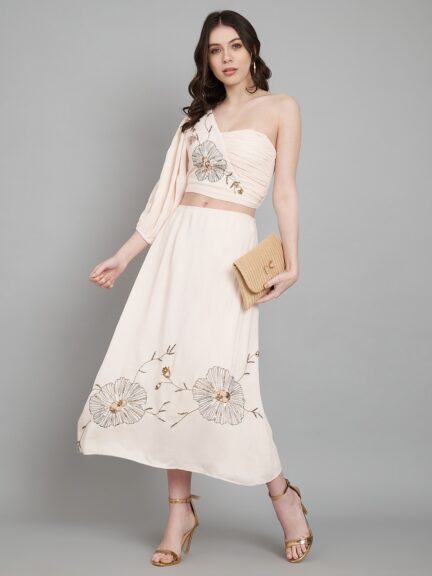 Peach Color One Shoulder Cocktail co-set