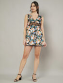 Women's Black Floral Satin A-Line Mini Dress