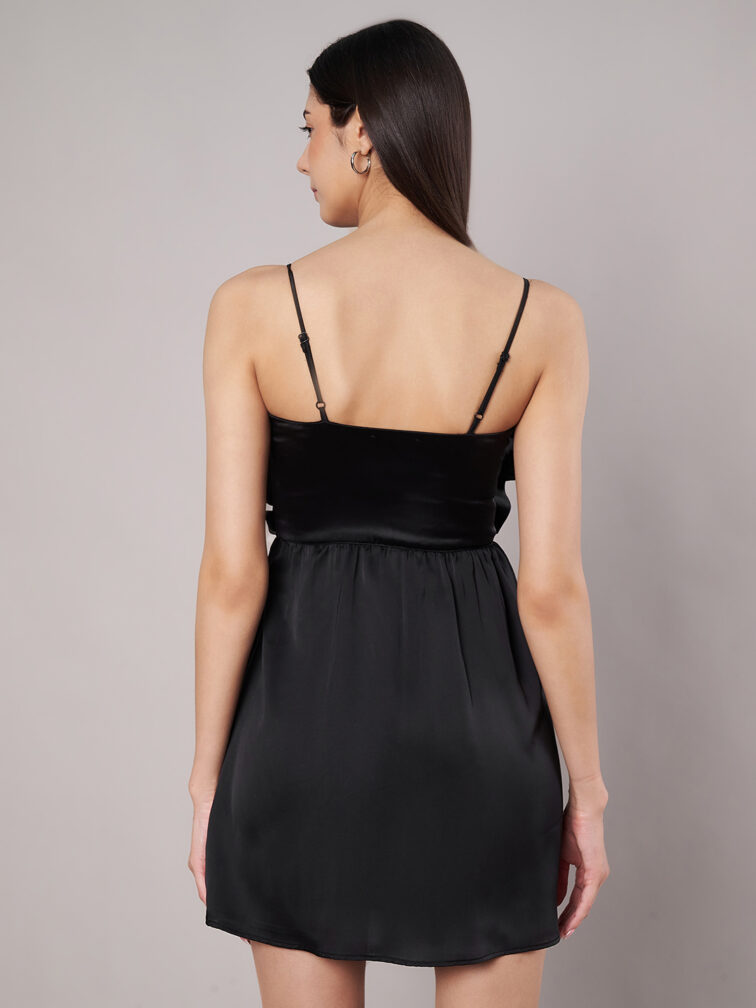 Women's Black 3D Flower Mini Dress