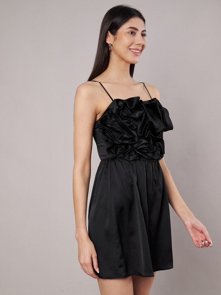 Women's Black 3D Flower Mini Dress