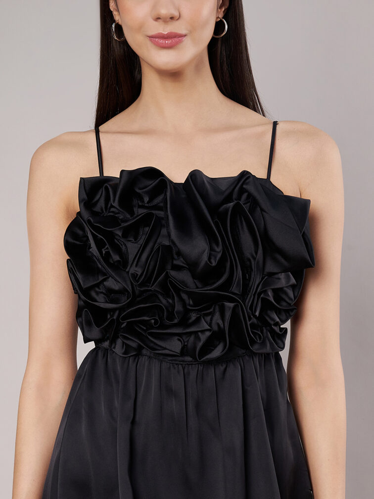 Women's Black 3D Flower Mini Dress
