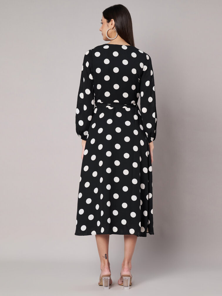 Women Black Polkadot Wrap Dress