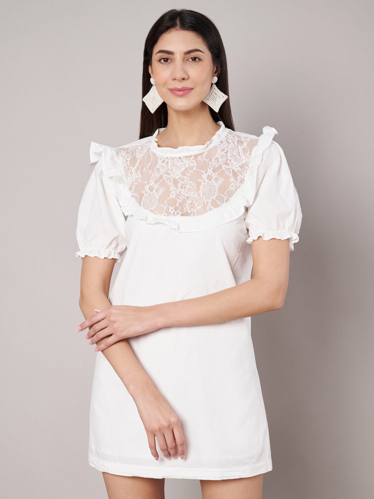 White Mini Dress With Lace Details