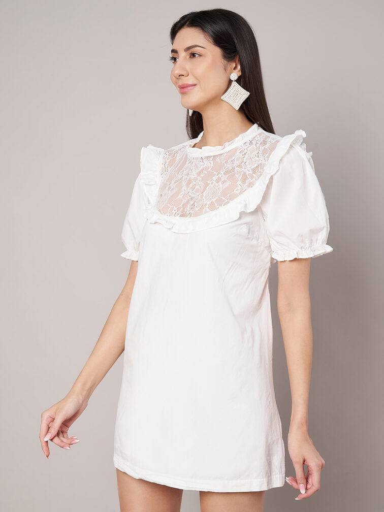 White Mini Dress With Lace Details