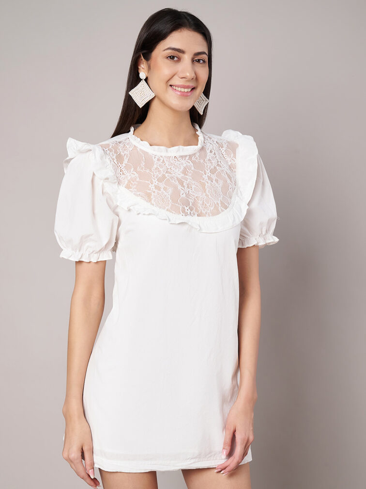 White Mini Dress With Lace Details