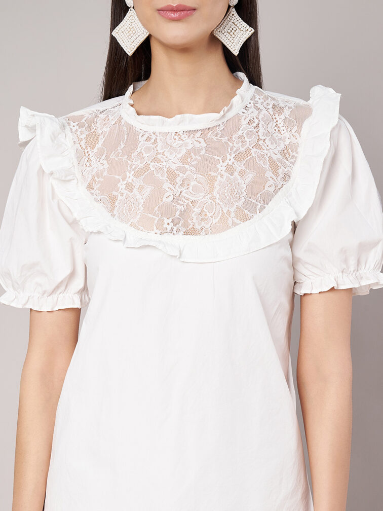 White Mini Dress With Lace Details