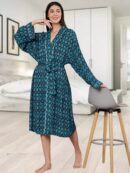 AMAGYAA WOMEN'S PREMIUM NAVY FLORAL PRINTED BATHROBE