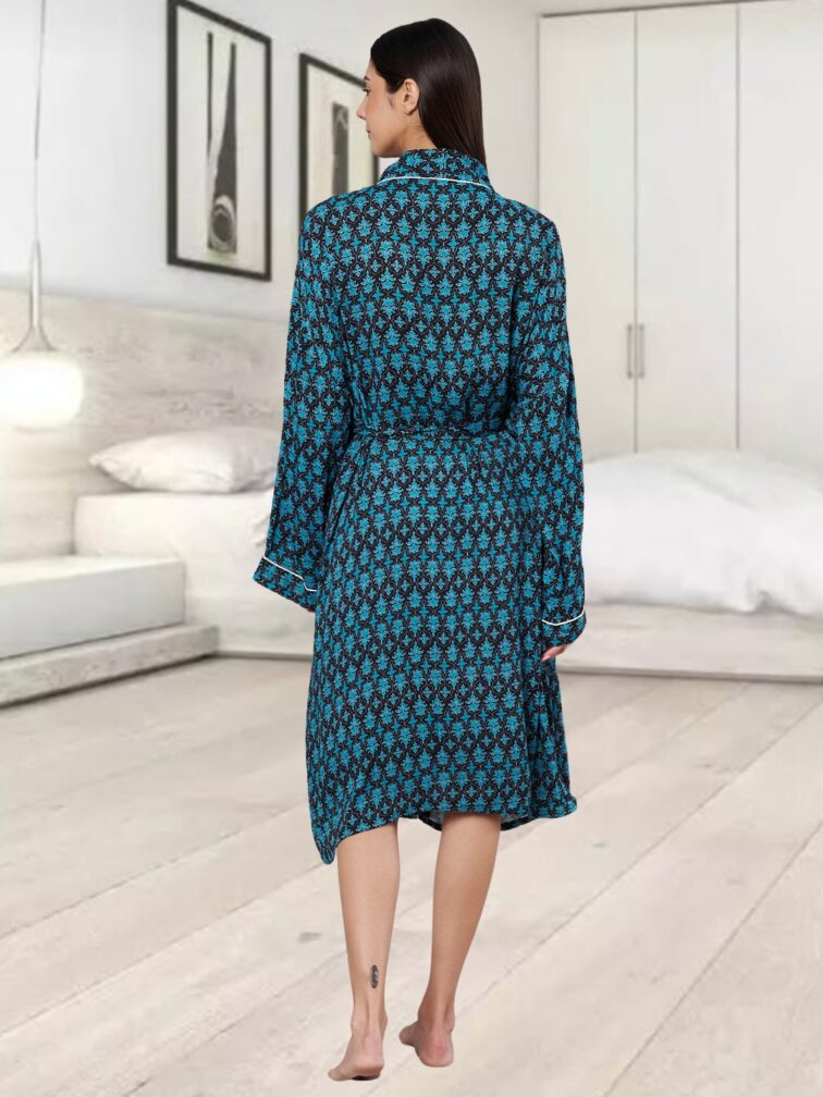 AMAGYAA WOMEN'S PREMIUM BLUE FLORAL PRINTED BATHROBE