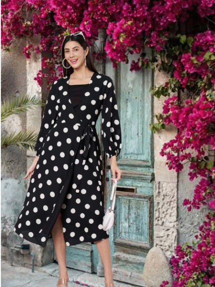 Women's Black Polka Dot Wrap Dress