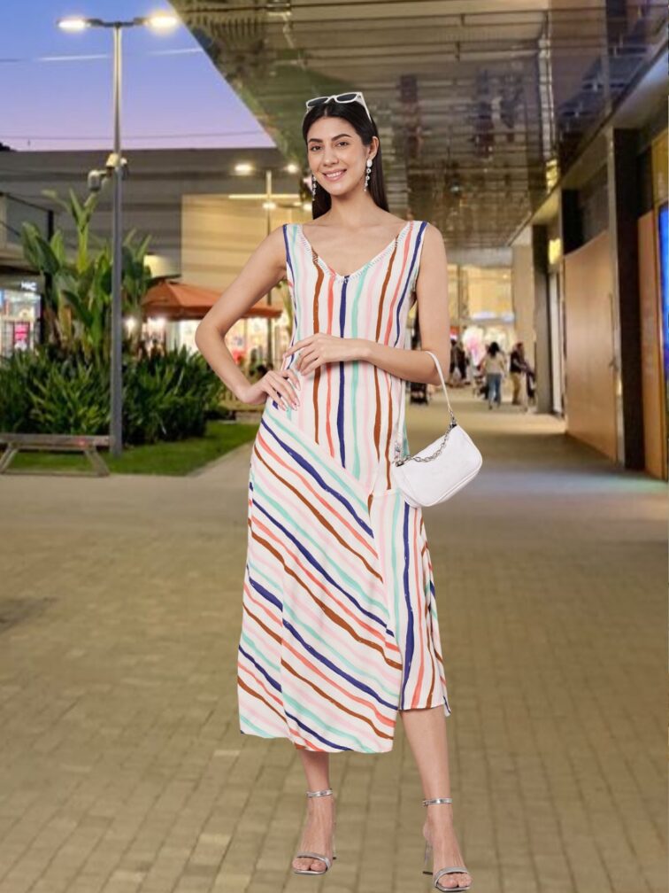 WOMEN'S ALINE STRIPED MIDI DRESS
