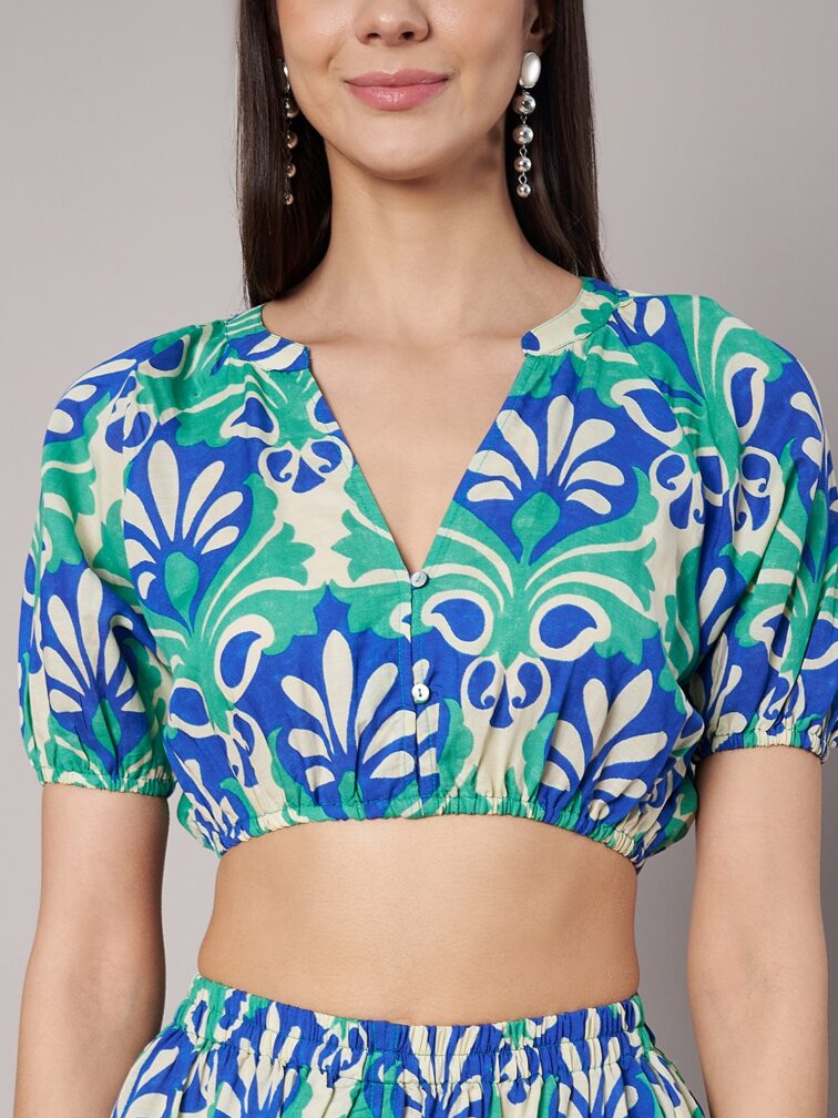 Women's The Floral Mandarin Collar Crop Top & Skirt Co-Ord
