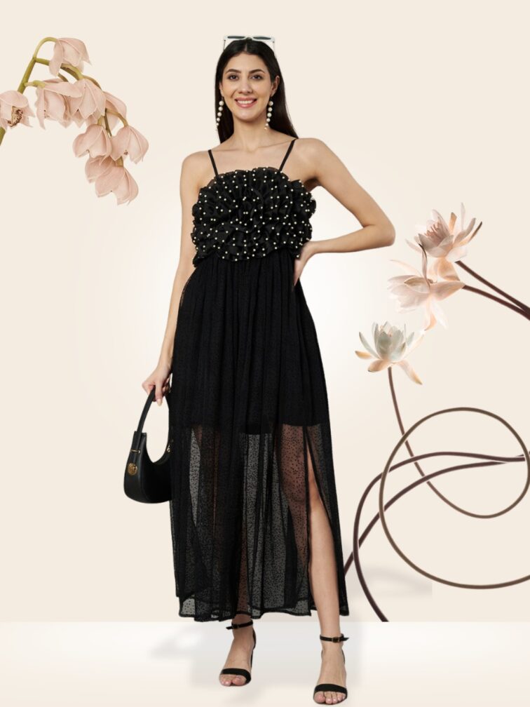 3d flower maxi dress