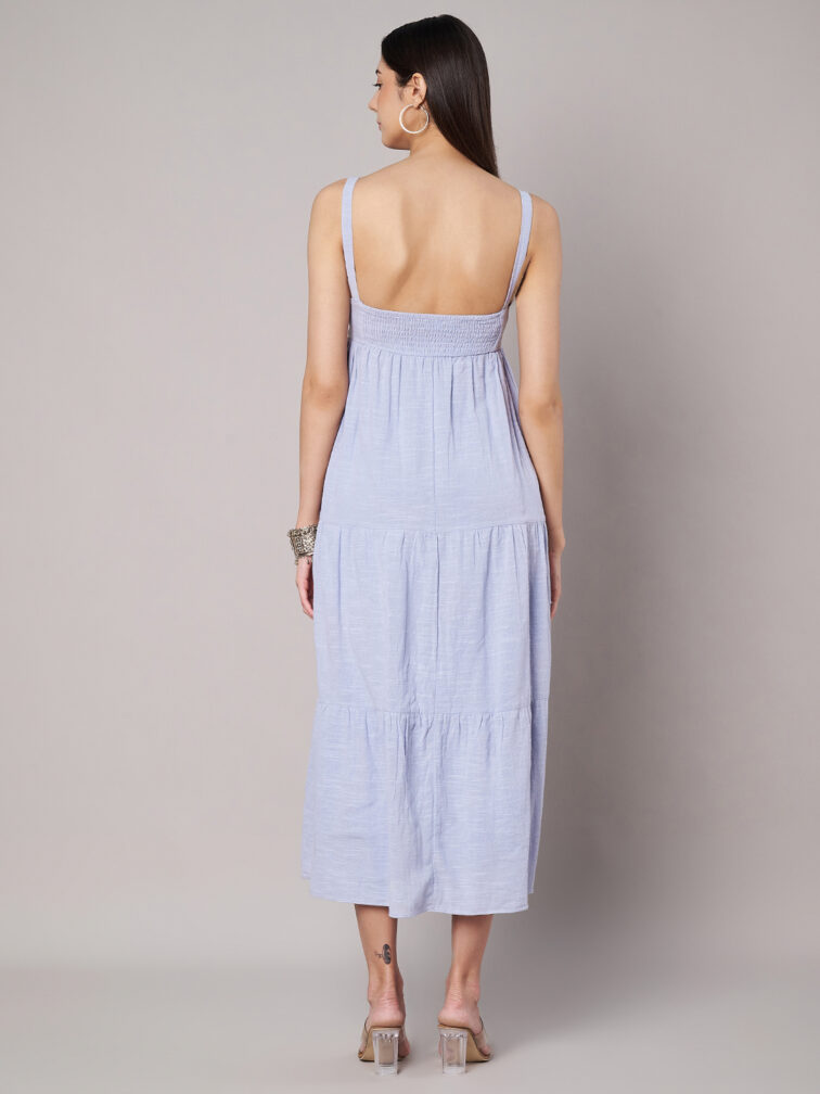 Women Cotton Fit & Flare Blue Maxi Dress