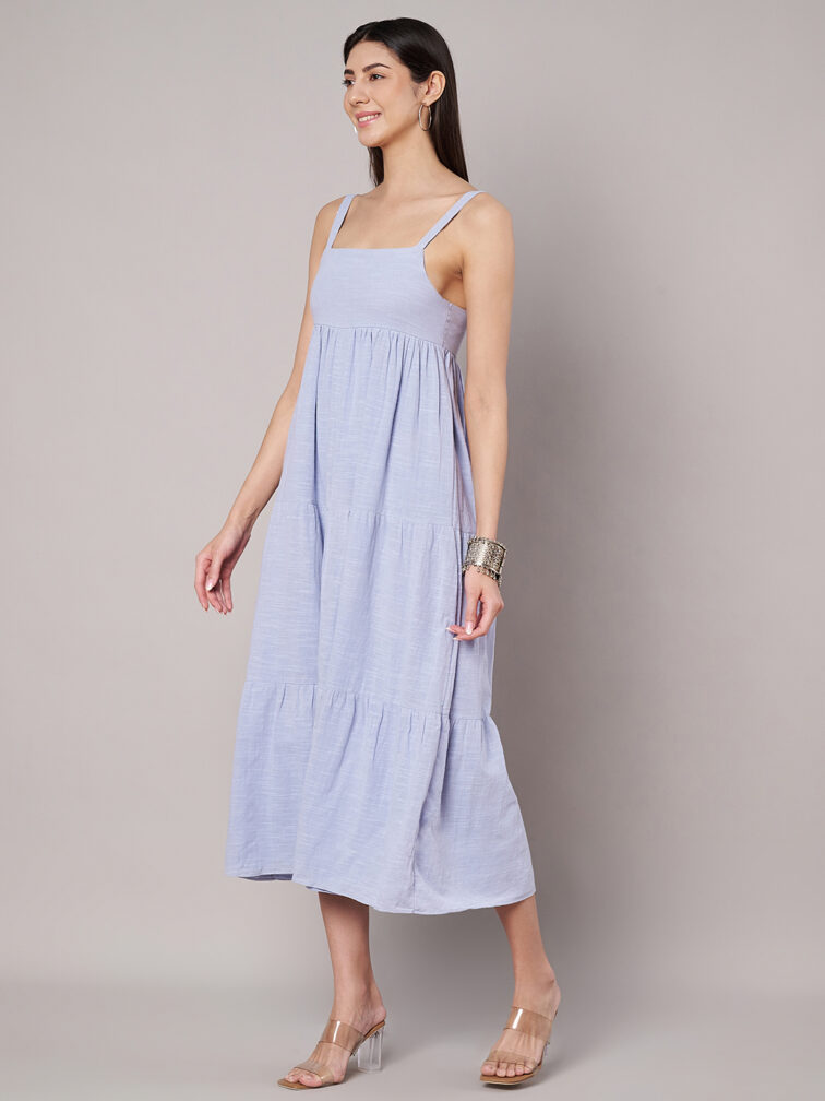 Women Cotton Fit & Flare Blue Maxi Dress
