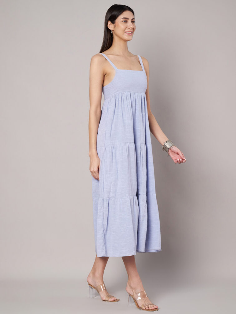 Women Cotton Fit & Flare Blue Maxi Dress