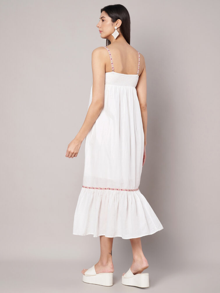 Women White Fit & Flare Midi Dress