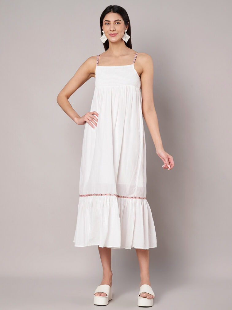 Women White Fit & Flare Midi Dress
