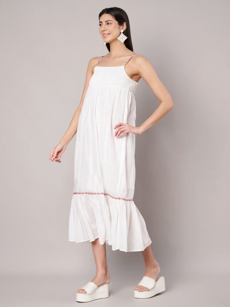 Women White Fit & Flare Midi Dress