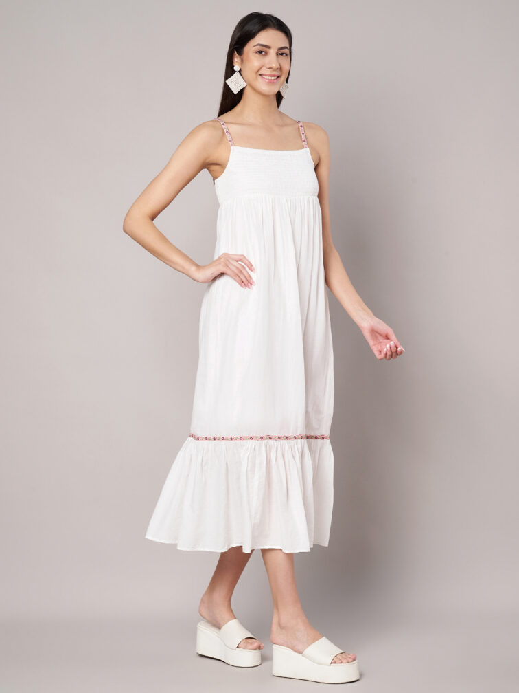 Women White Fit & Flare Midi Dress