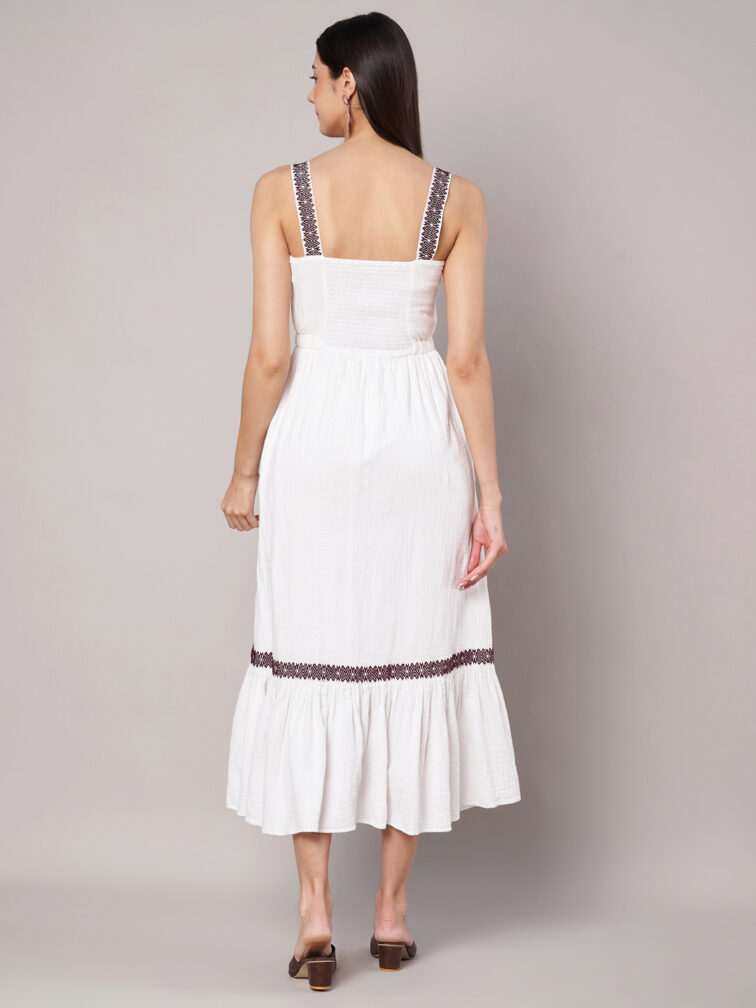 Women White Shoulder Strap Maxi Dress