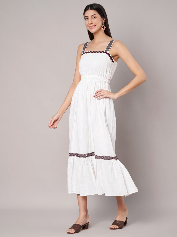 Women White Shoulder Strap Maxi Dress