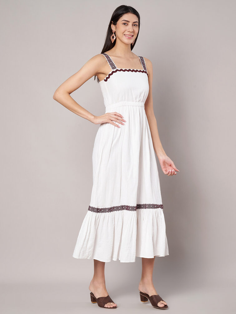 Women White Shoulder Strap Maxi Dress