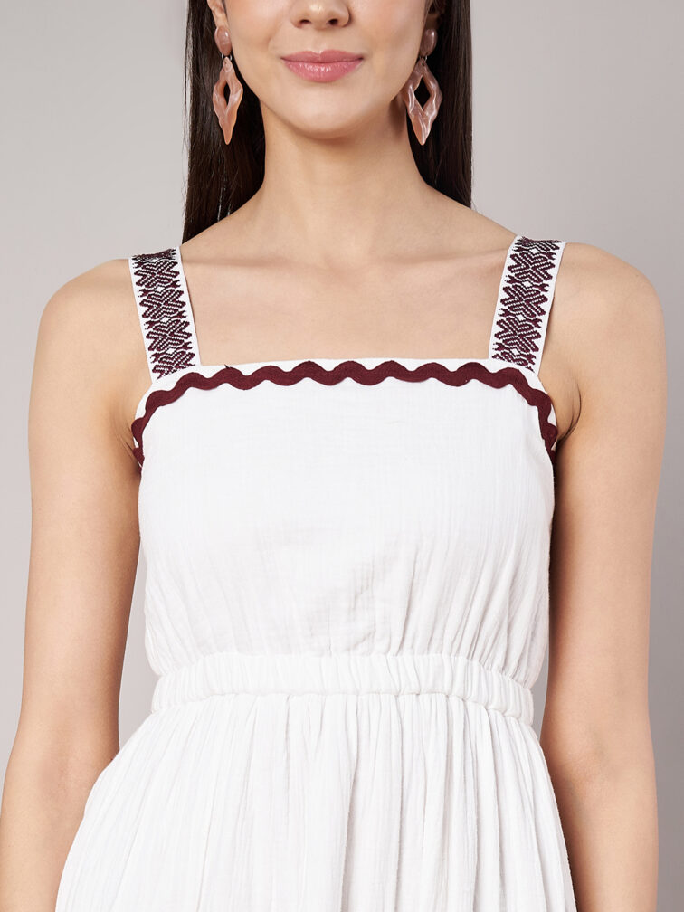 Women White Shoulder Strap Maxi Dress