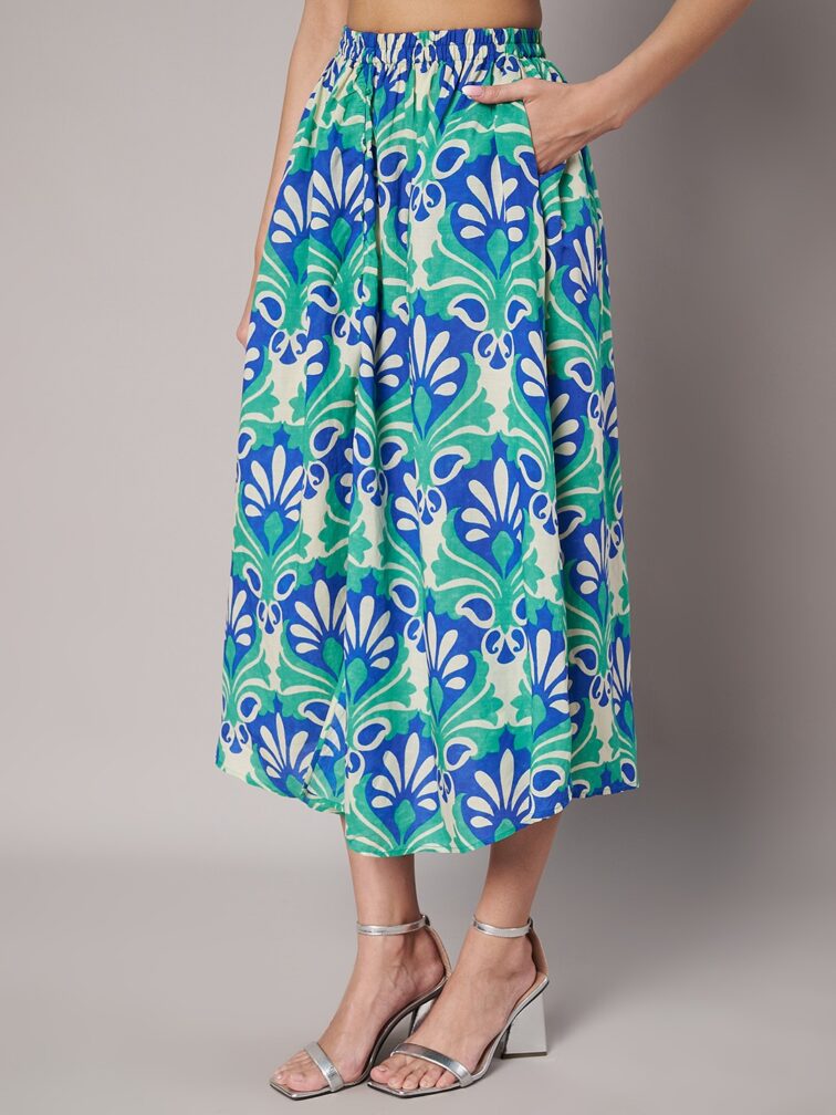 Women's The Floral Mandarin Collar Crop Top & Skirt Co-Ord