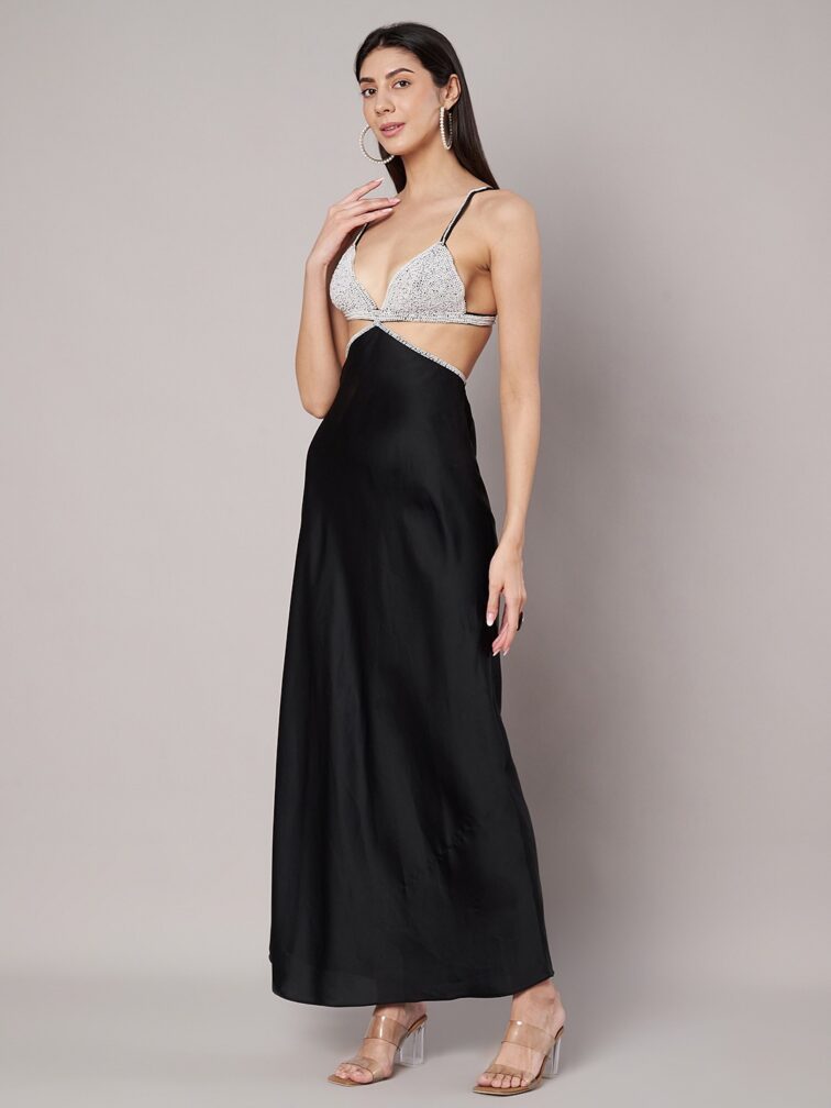 Women's Black Cut-Out Maxi Bodycon Dress