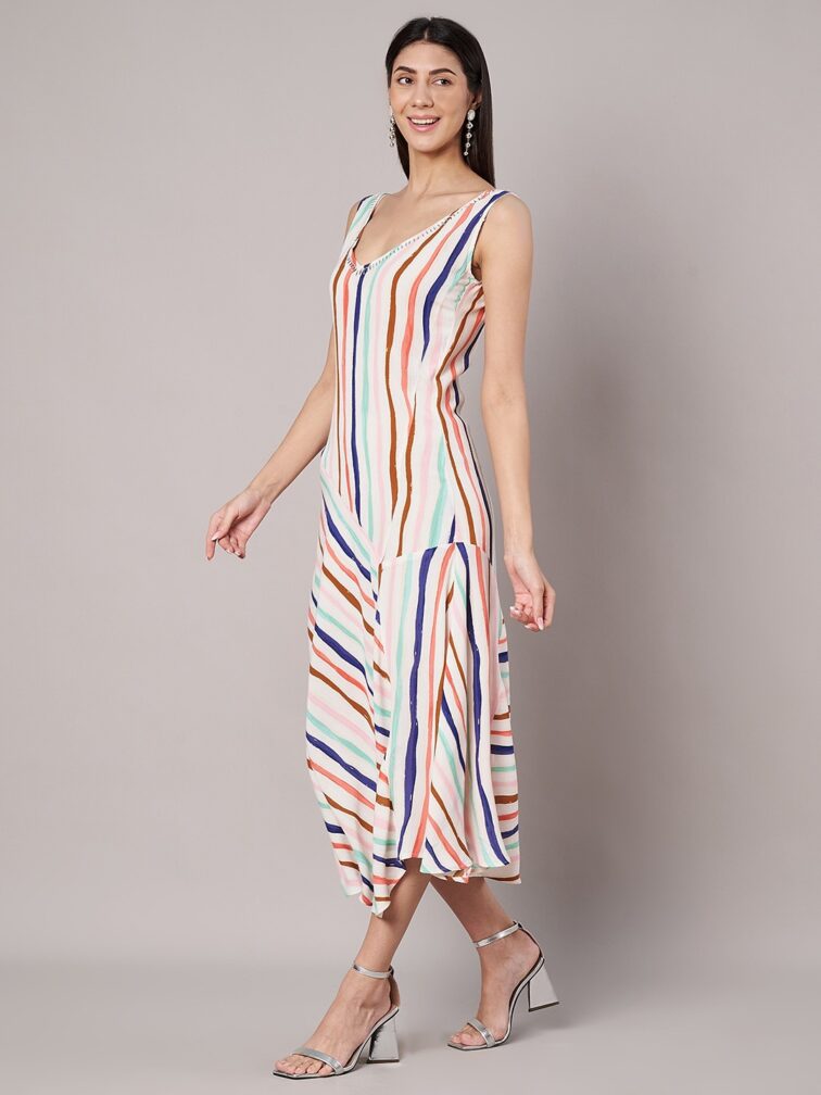 Women’s Stripe Multi-Color A-line Midi Dress