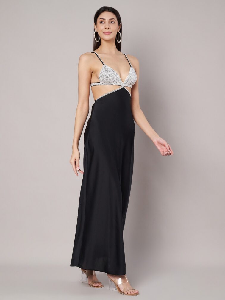 Women's Black Cut-Out Maxi Bodycon Dress