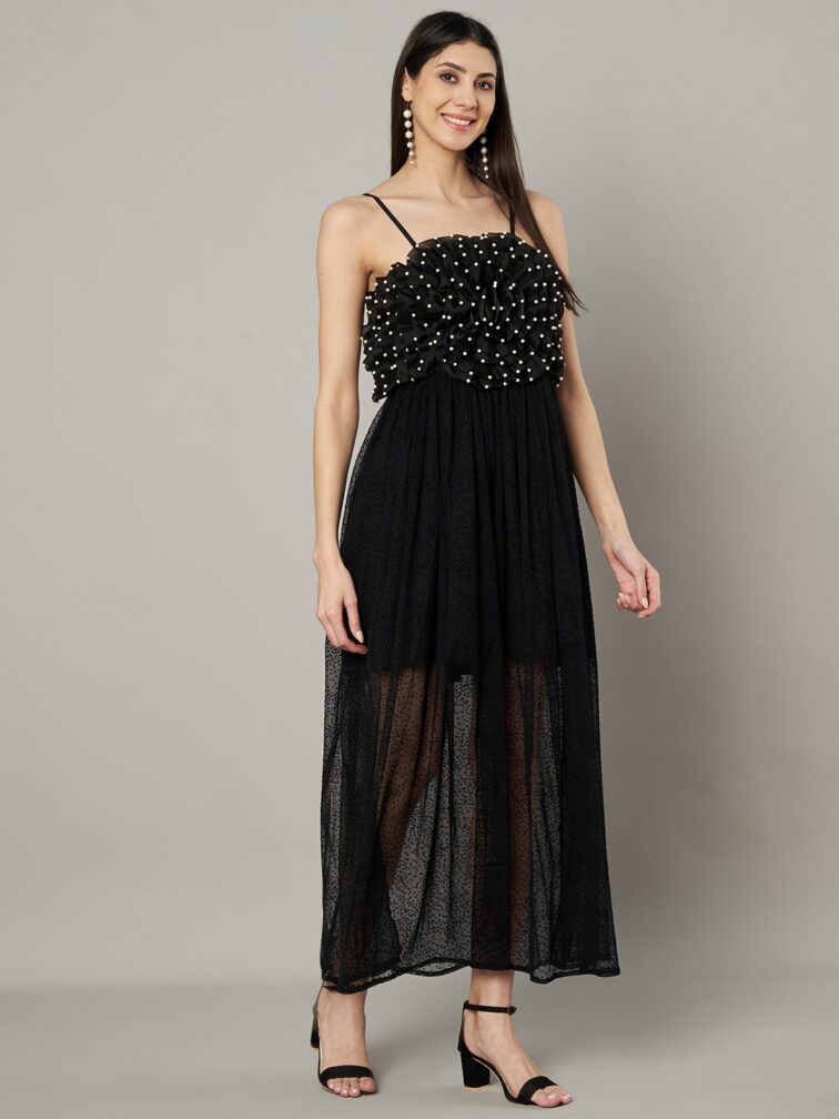 3D Flower with pearl detailing Maxi dress