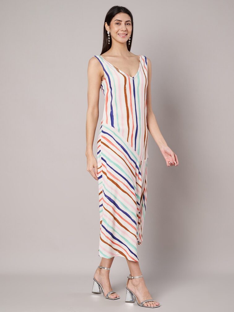 Women’s Stripe Multi-Color A-line Midi Dress
