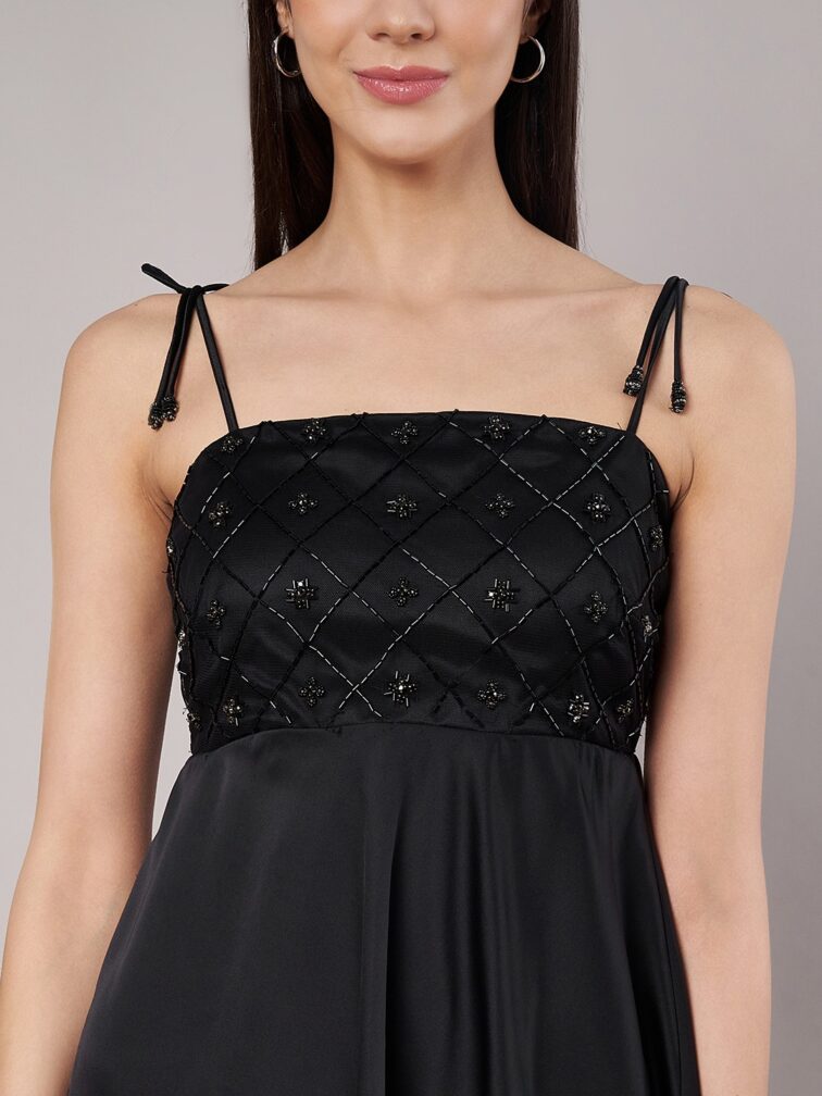 Women's Black A-Line Mini Dress With Embellishment