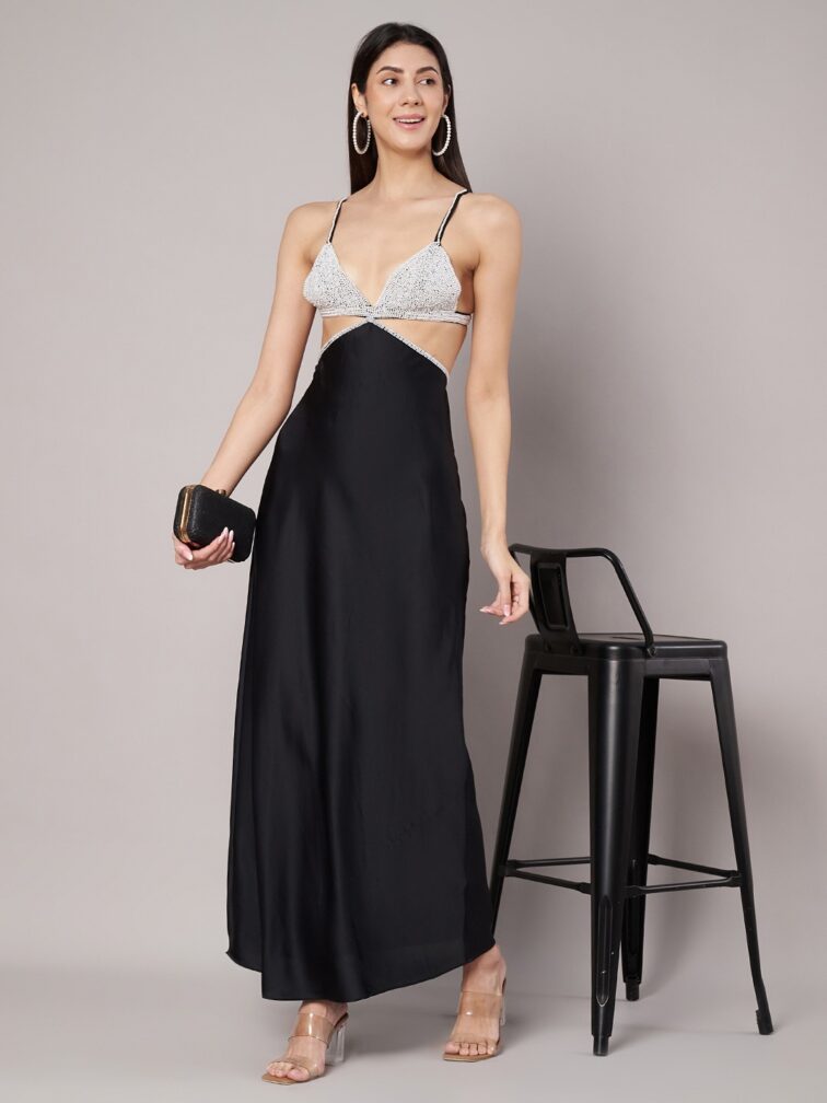 Women's Black Cut-Out Maxi Bodycon Dress