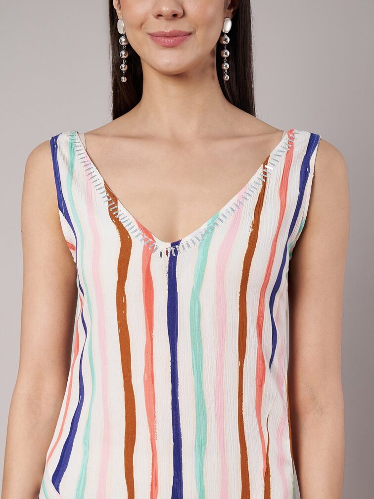 Women’s Stripe Multi-Color A-line Midi Dress