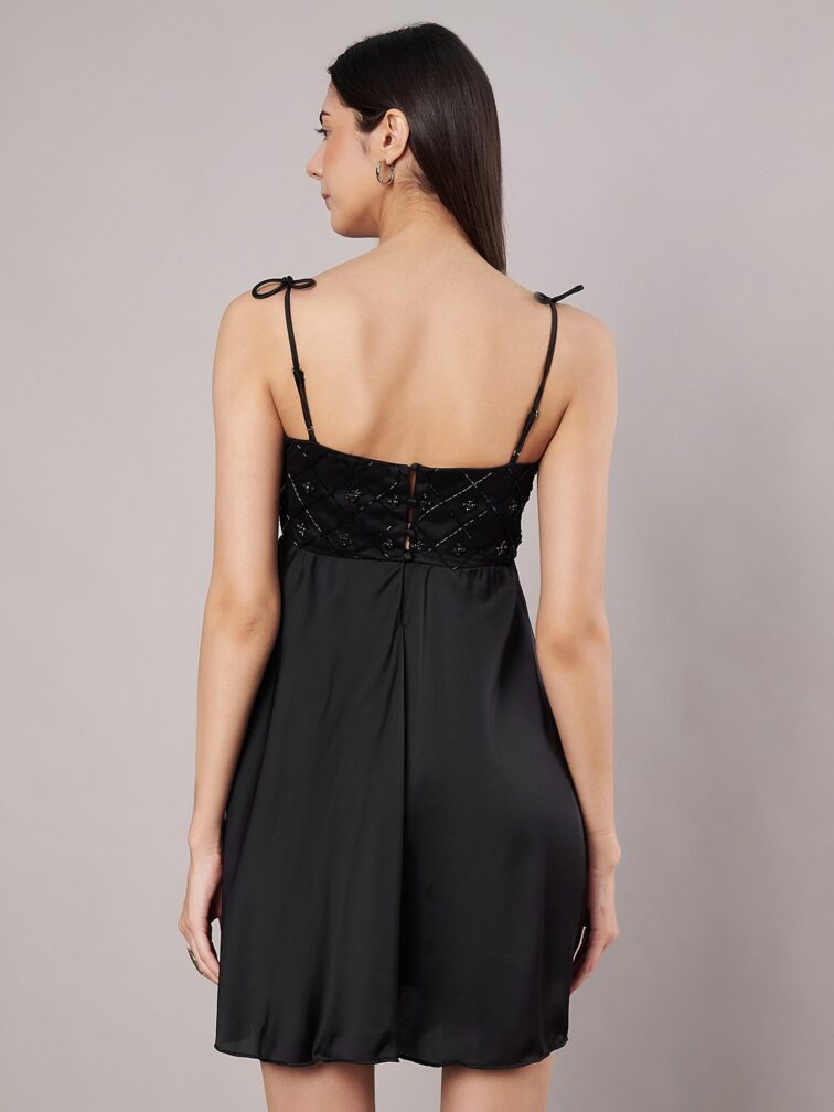 Women's Black A-Line Mini Dress With Embellishment