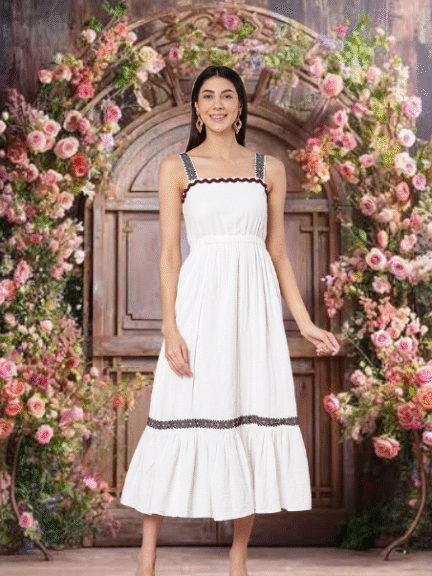Women White Shoulder Strap Maxi Dress